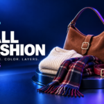 Brown suede bag, ivory knit sweater, plaid scarf, and red belt illustrating fall 2026 fashion trends