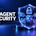 AI processor and connected workflow icons protected by a glowing security shield